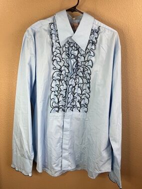 Men's Light Blue Ruffle-Front Dress Shirt